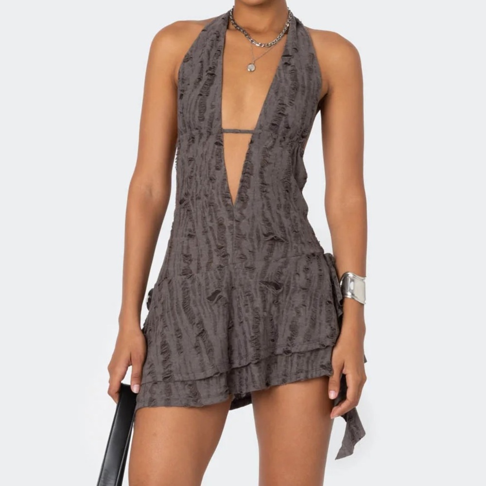 Edikted Charcoal Backless Halter Dress